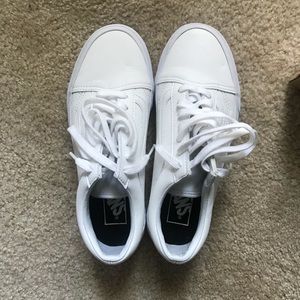 All white leather Vans